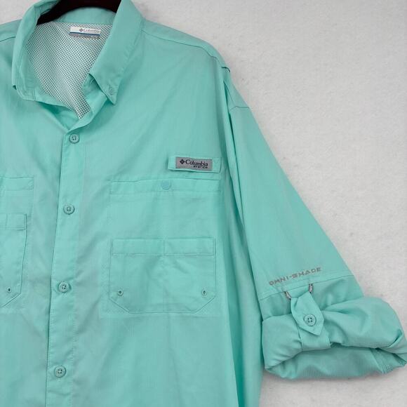 Columbia PFG Shirt Mens XL Aqua Long Sleeve Button Up Vented Fishing Omni-Shade - Picture 5 of 14